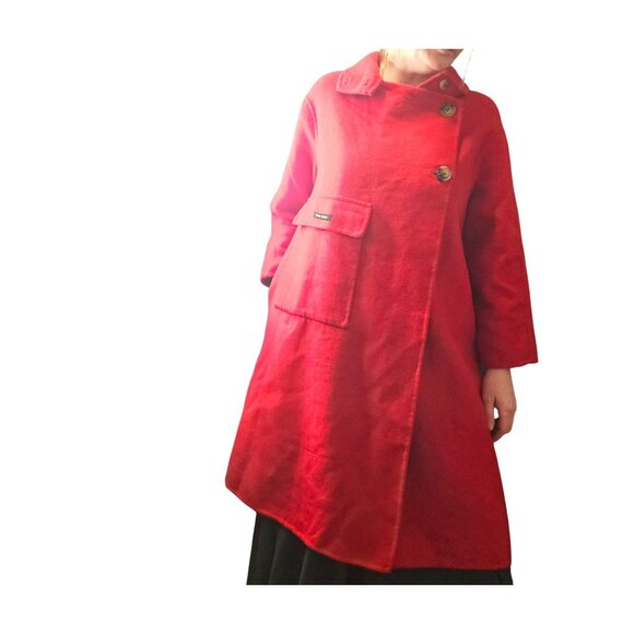 Vintage Oversized Long Wool Pea Coat Red - Picture 3 of 13